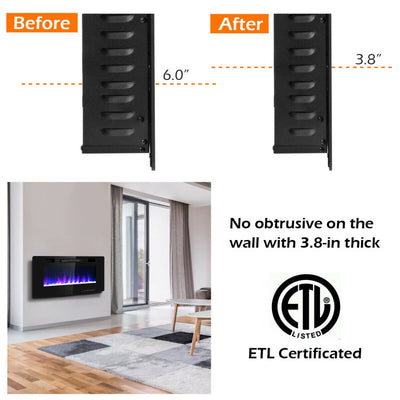 42 Inch Recessed Ultra Thin Electric Fireplace Wall Mounted Electric Heater with Touch Screen and Remote Control