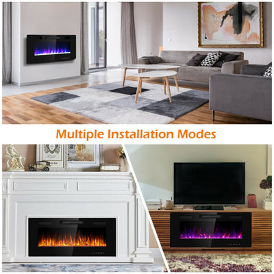 42 Inch Recessed Ultra Thin Electric Fireplace Wall Mounted Electric Heater with Touch Screen and Remote Control