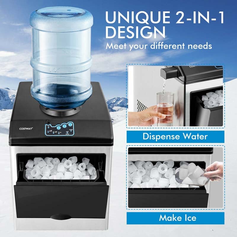 48LBS/24H Stainless Steel Countertop Ice Maker 2-in-1 Water Ice Cube Machine with 5LBS Ice Storage Basket and Ice Scoop