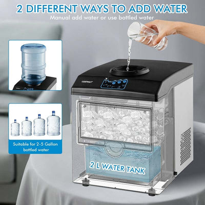 48LBS/24H Stainless Steel Countertop Ice Maker 2-in-1 Water Ice Cube Machine with 5LBS Ice Storage Basket and Ice Scoop