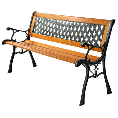 50 Inch Outdoor Deck Hardwood Cast Iron Bench Patio Porch Chair Love Seat Garden Large Seating with Armrest