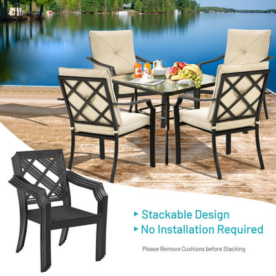 4 Pieces Outdoor Dining Set Patio Bistro Chairs with Removable Cushions and Rustproof Steel Frame