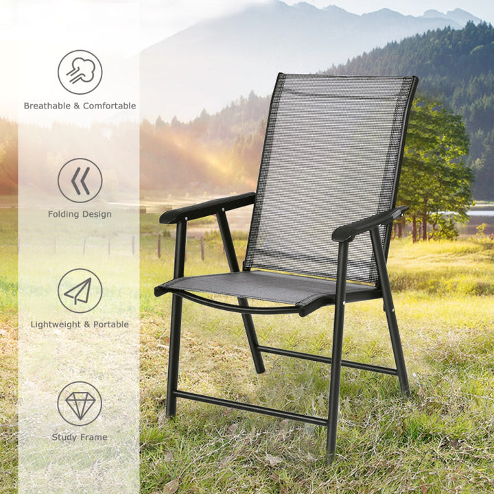 4 Pieces Outdoor Folding Textilene Chair Set Portable Patio Dining Chairs Sling Chair with Armrest for Camping Poolside Beach