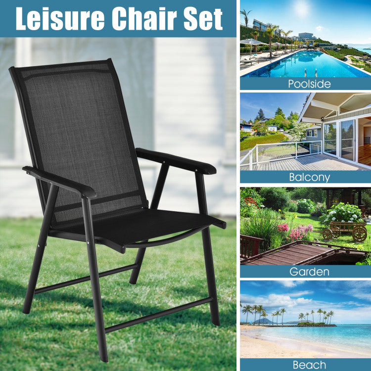 4 Pieces Outdoor Folding Textilene Chair Set Portable Patio Dining Chairs Sling Chair with Armrest for Camping Poolside Beach