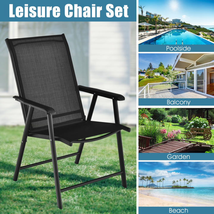 4 Pieces Outdoor Folding Textilene Chair Set Portable Patio Dining Chairs Sling Chair with Armrest for Camping Poolside Beach