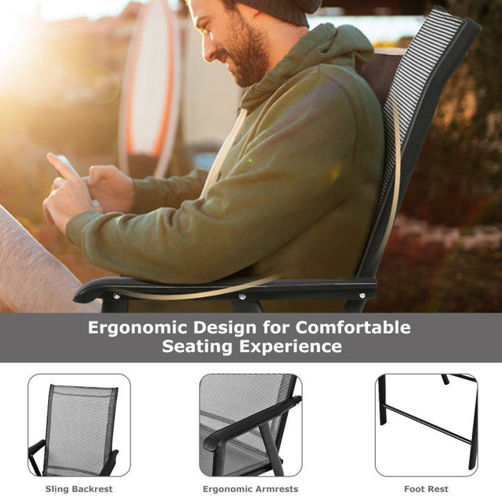4 Pieces Outdoor Folding Textilene Chair Set Portable Patio Dining Chairs Sling Chair with Armrest for Camping Poolside Beach