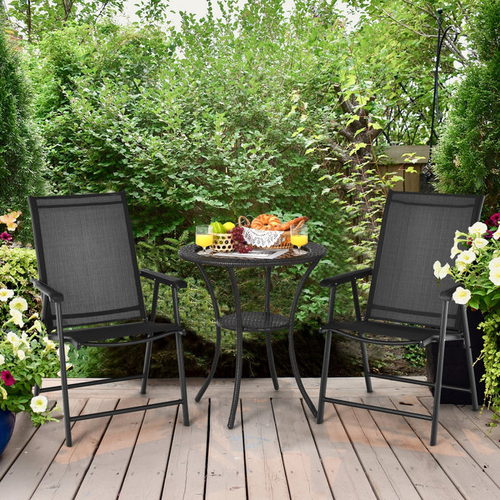 4 Pieces Outdoor Folding Textilene Chair Set Portable Patio Dining Chairs Sling Chair with Armrest for Camping Poolside Beach
