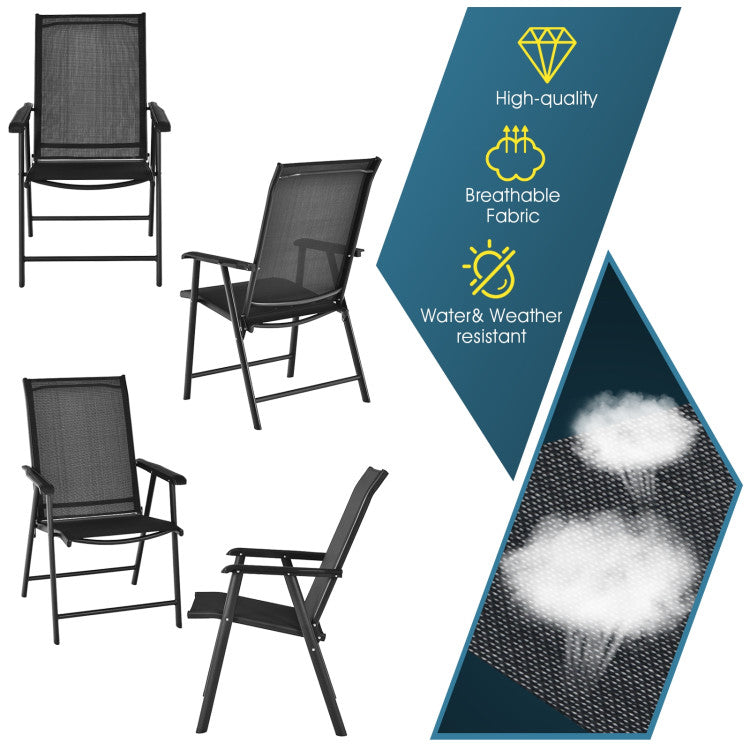 4 Pieces Outdoor Folding Textilene Chair Set Portable Patio Dining Chairs Sling Chair with Armrest for Camping Poolside Beach