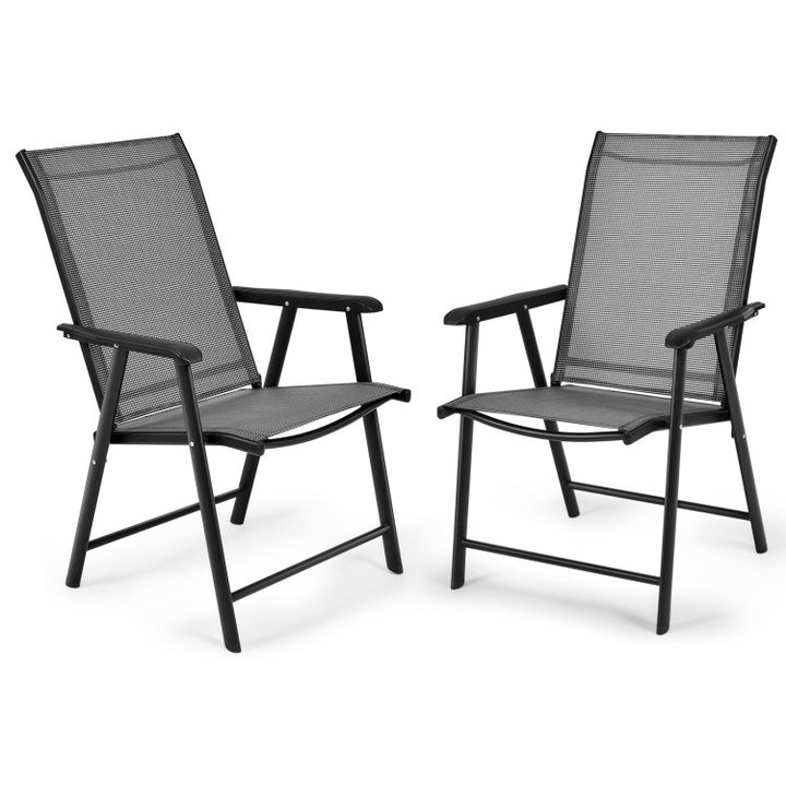 4 Pieces Outdoor Folding Textilene Chair Set Portable Patio Dining Chairs Sling Chair with Armrest for Camping Poolside Beach