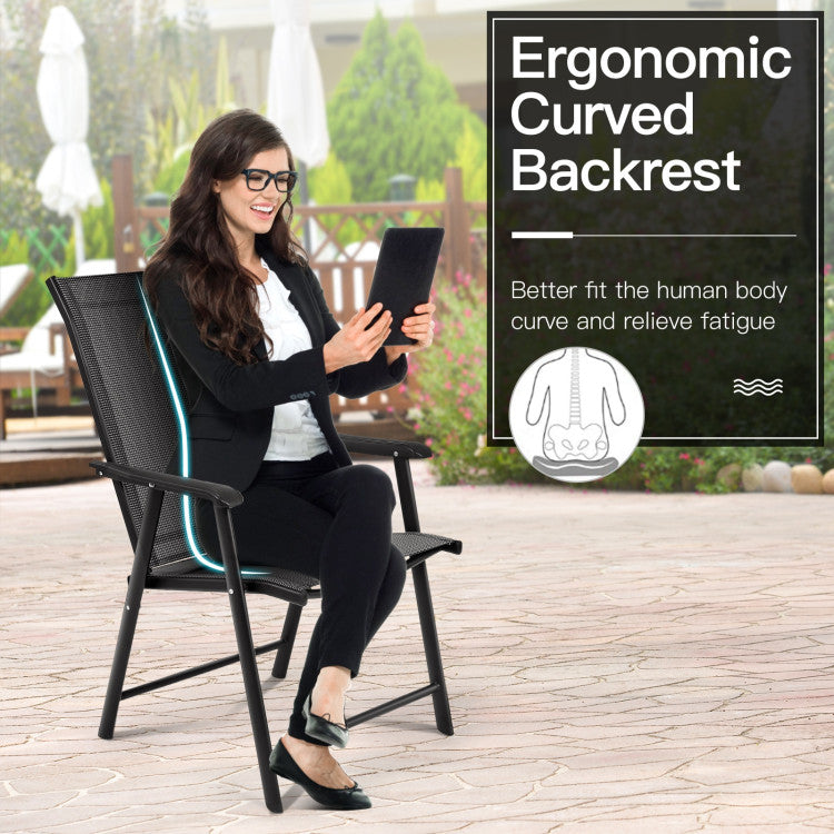 4 Pieces Outdoor Folding Textilene Chair Set Portable Patio Dining Chairs Sling Chair with Armrest for Camping Poolside Beach