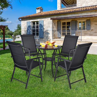 4 Pieces Outdoor Folding Textilene Chair Set Portable Patio Dining Chairs Sling Chair with Armrest for Camping Poolside Beach