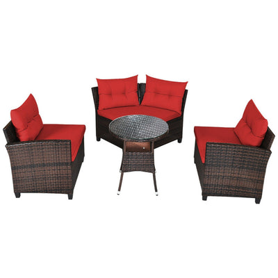 4 Pieces Outdoor Rattan Furniture Set Conversation Sofa Set with Cushion and Tempered Glass Table