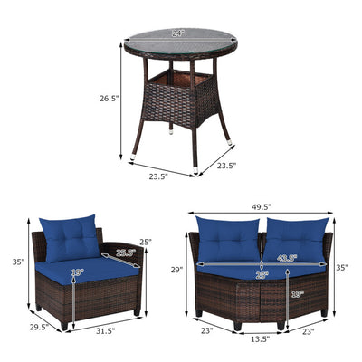 4 Pieces Outdoor Rattan Furniture Set Conversation Sofa Set with Cushion and Tempered Glass Table