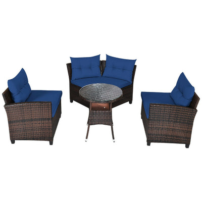 4 Pieces Outdoor Rattan Furniture Set Conversation Sofa Set with Cushion and Tempered Glass Table