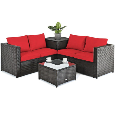 4 Pieces Outdoor Rattan Furniture Set Patio Wicker Conversation Sofa Set with Cushion and Table