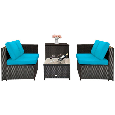 4 Pieces Outdoor Rattan Furniture Set Patio Wicker Conversation Sofa Set with Cushion and Table