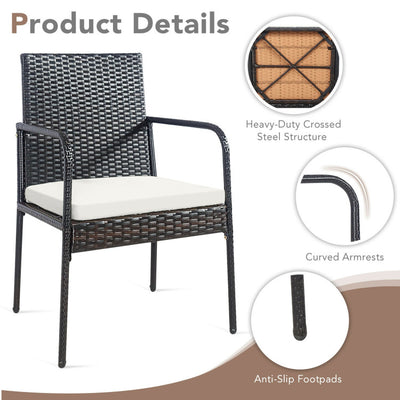 4 Pieces Outdoor Wicker Dining Chairs Patio Rattan Armchairs with Padded Cushions