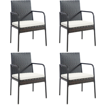4 Pieces Outdoor Wicker Dining Chairs Patio Rattan Armchairs with Padded Cushions