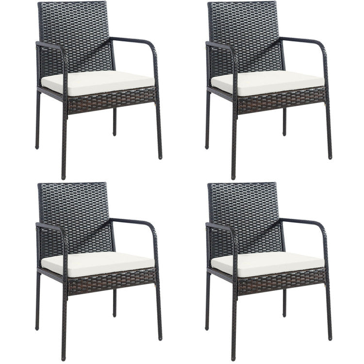 4 Pieces Outdoor Wicker Dining Chairs Patio Rattan Armchairs with Padded Cushions