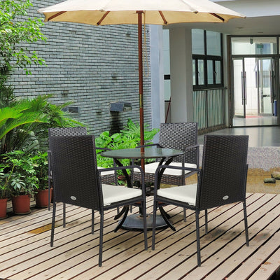 4 Pieces Outdoor Wicker Dining Chairs Patio Rattan Armchairs with Padded Cushions