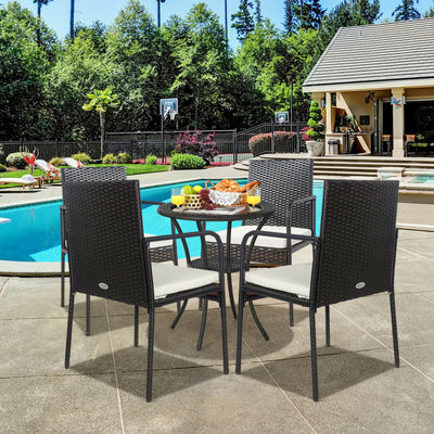 4 Pieces Outdoor Wicker Dining Chairs Patio Rattan Armchairs with Padded Cushions