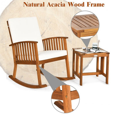 2 Pieces Acacia Wood Patio Rocking Chair Table Set