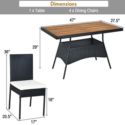 5 Pieces Patio Rattan Dining Set Table with Wooden Top