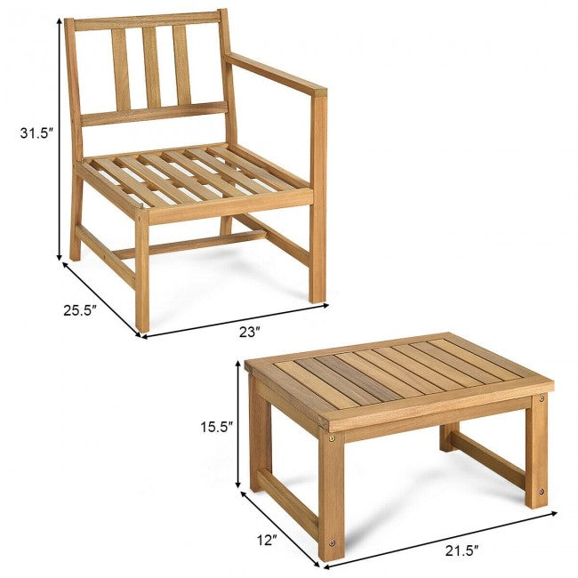 3 in 1 Acacia Wood Loveseat with Separable Coffee Table