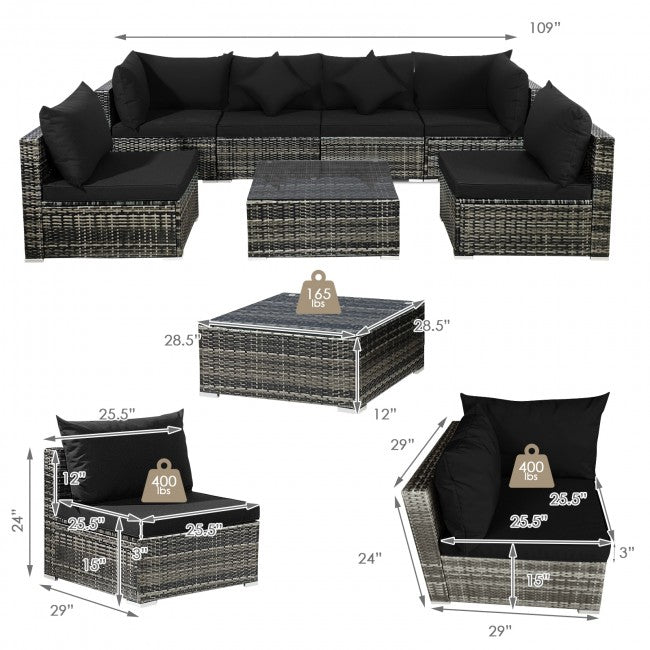 7 Pieces Rattan Sectional Sofa Set with Cushion for Patio Garden