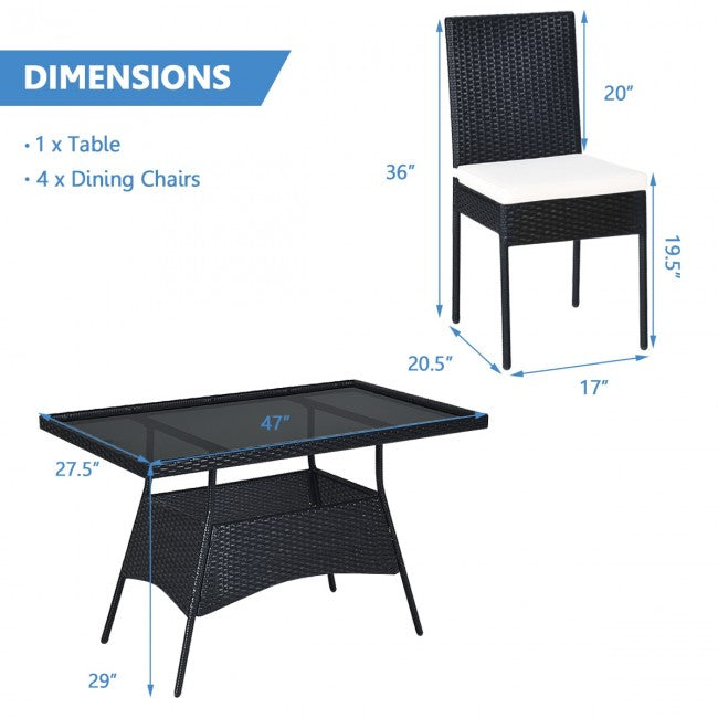 5 Pcs Outdoor Patio Rattan Dining Set