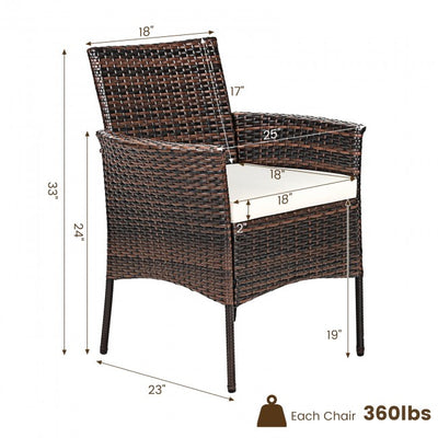 2 Pieces Rattan Arm Dining Chair Cushioned Sofa Furniture Patio