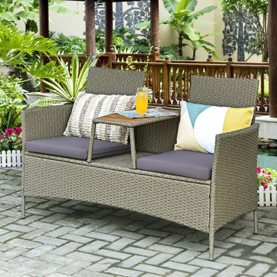 2-Person Patio Rattan Conversation Furniture Set with Coffee Table