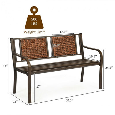 Outdoor Porch Furniture Patio Garden Bench Steel Frame Rattan