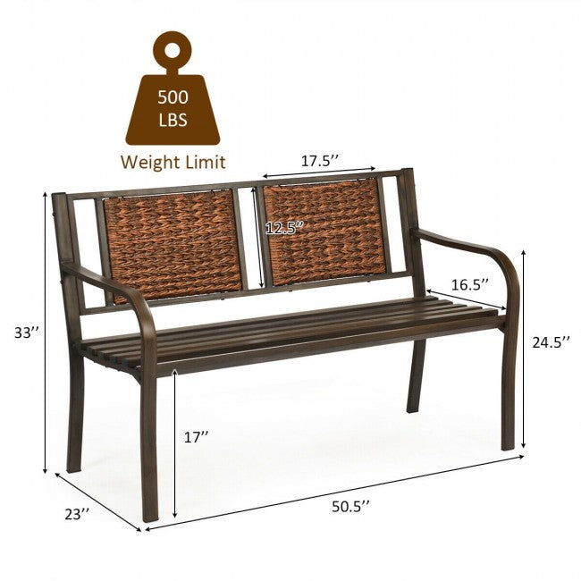 Outdoor Porch Furniture Patio Garden Bench Steel Frame Rattan