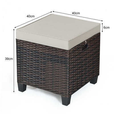 2 Pieces Patio Rattan Ottoman Cushioned Seat