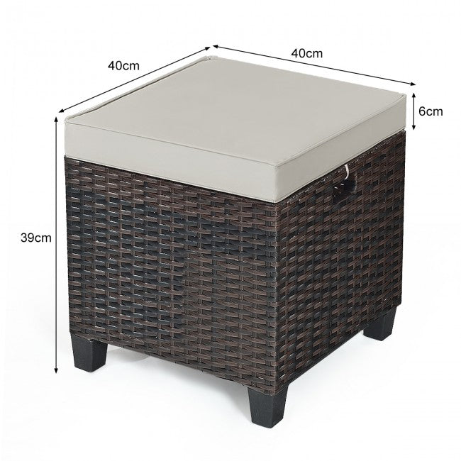 2 Pieces Patio Rattan Ottoman Cushioned Seat