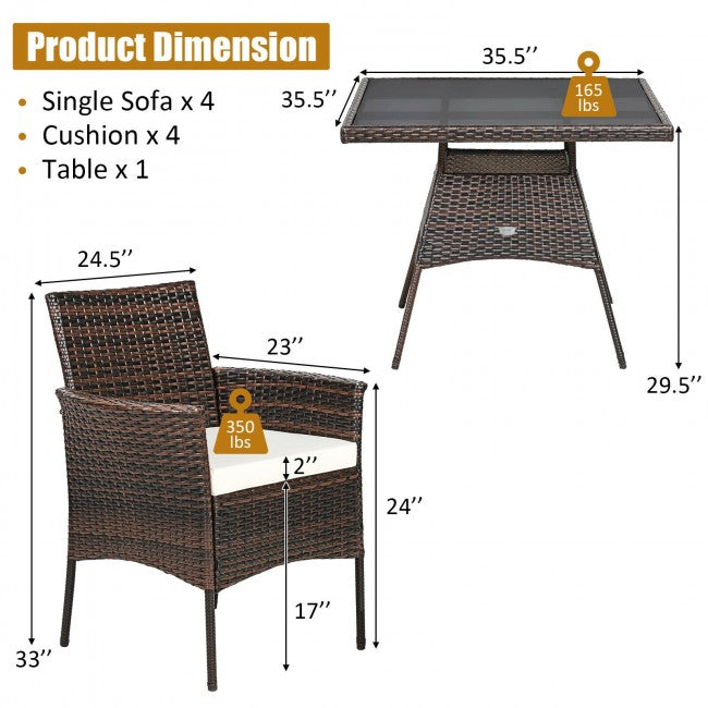 Outdoor 5PCS Dining Table Set with 1 Table and 4 Single Sofas