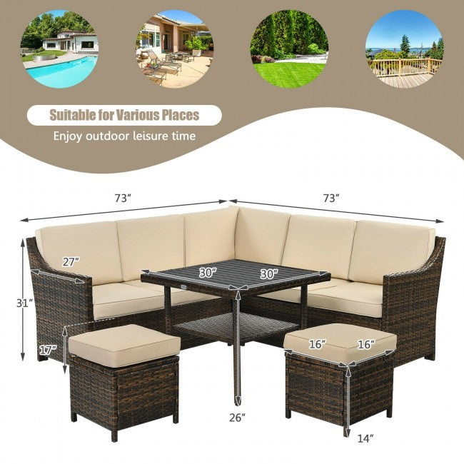 6 Pieces Outdoor Patio Rattan Furniture Set Conversation Sofa Set with Padded Cushion and Table