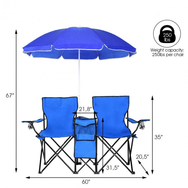 2 Pcs Portable Folding Picnic Chairs With Umbrella
