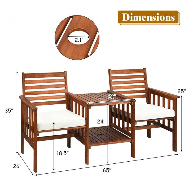 3 Pieces Outdoor Patio Table Chairs Set Acacia Wood Loveseat