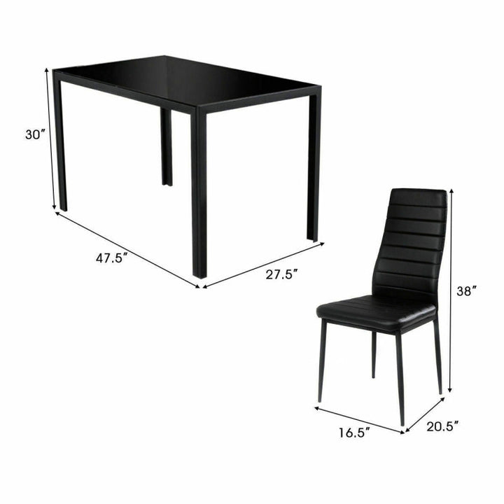 5-Piece Dining Table and Chair Set Kitchen Dining Room Table Set with Glass Tabletop and Metal Frame Chairs