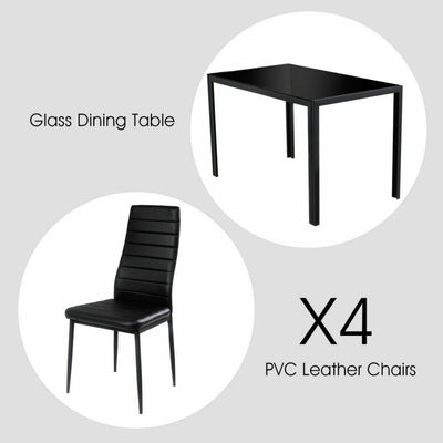 5-Piece Dining Table and Chair Set Kitchen Dining Room Table Set with Glass Tabletop and Metal Frame Chairs