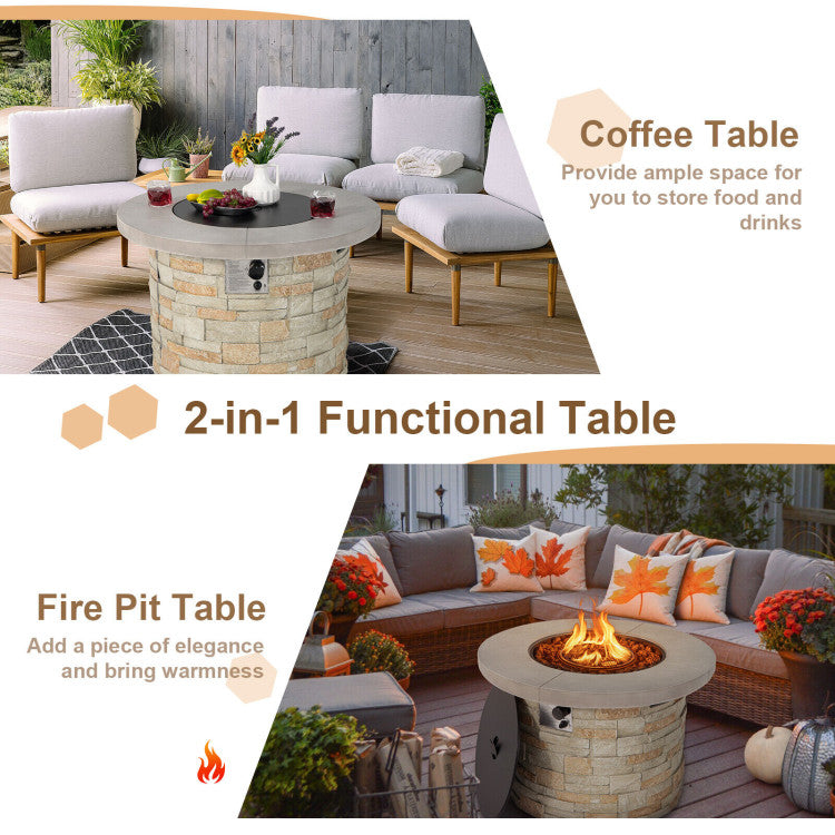 50000 BTU Outdoor 2-in-1 Propane Gas Fire Pit Table 36 Inch Fireplace with Lava Rock and PVC Cover