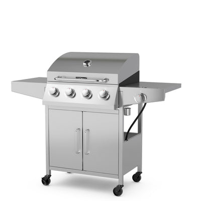 50000BTU Outdoor Cooking BBQ Grill 5-Burner Stainless Steel Propane Gas Grill with Side Burner and 2 Prep Tables