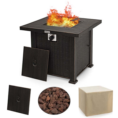 50000 BTU Outdoor Propane Fire Pit Table 30 Inch Square Gas Fire Pit  with Waterproof Cover