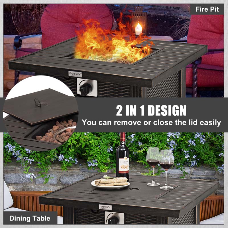 50000 BTU Outdoor Propane Fire Pit Table 30 Inch Square Gas Fire Pit  with Waterproof Cover