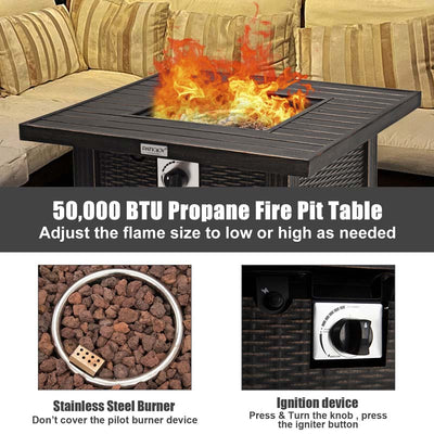 50000 BTU Outdoor Propane Fire Pit Table 30 Inch Square Gas Fire Pit  with Waterproof Cover