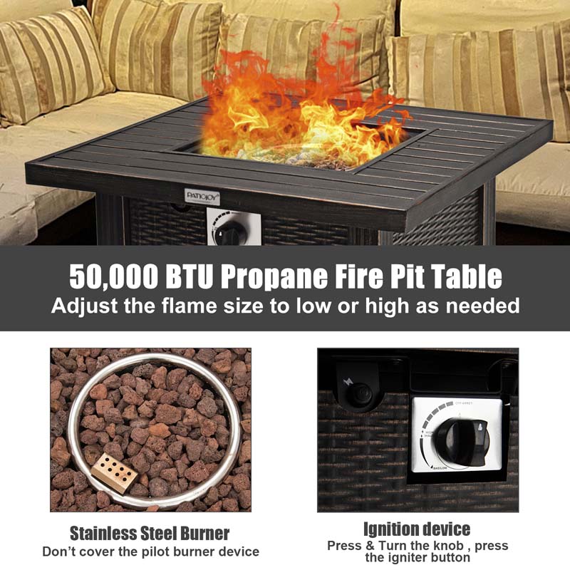 50000 BTU Outdoor Propane Fire Pit Table 30 Inch Square Gas Fire Pit  with Waterproof Cover