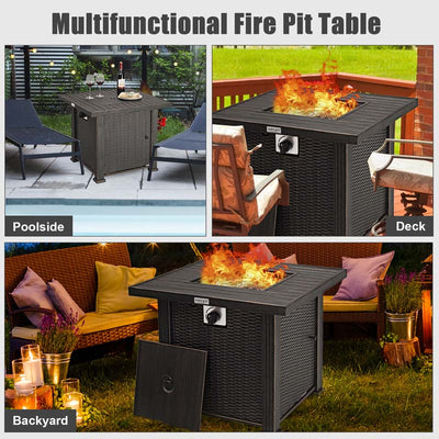 50000 BTU Outdoor Propane Fire Pit Table 30 Inch Square Gas Fire Pit  with Waterproof Cover