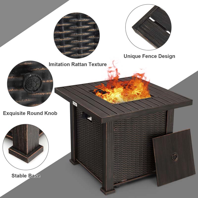 50000 BTU Outdoor Propane Fire Pit Table 30 Inch Square Gas Fire Pit  with Waterproof Cover